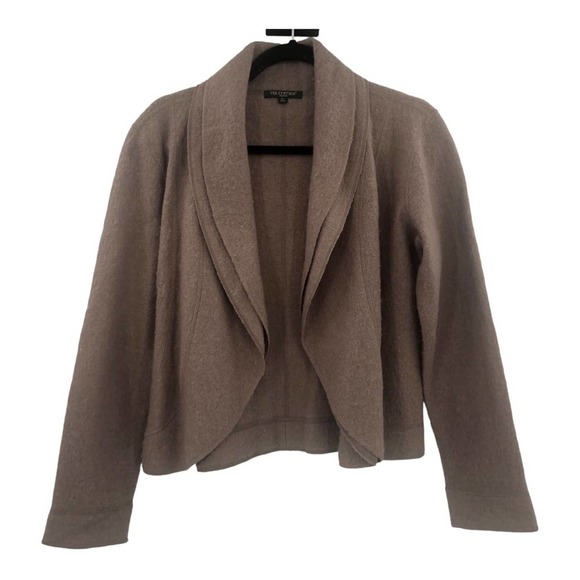 For Cynthia Wool Open Short Cardigan Taupe Minimal Womens Petite Large - Picture 1 of 8